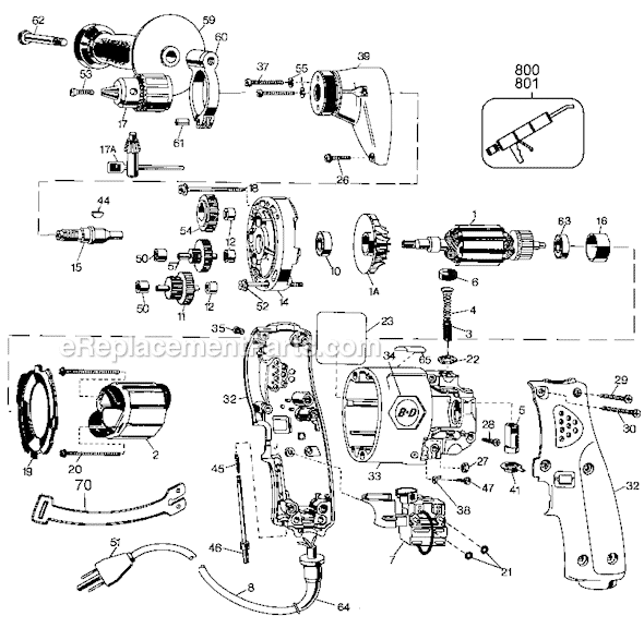 Page A Diagram and Parts List for 1311-09 Type 3 Black and Decker Electric Drill